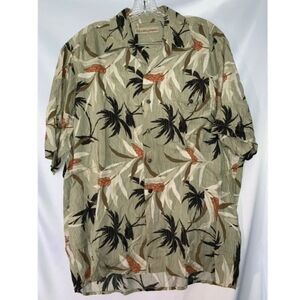 Munsingwear Short Sleeve Casual Hawaiian Shirt Mens Large Palm Olive Green Black